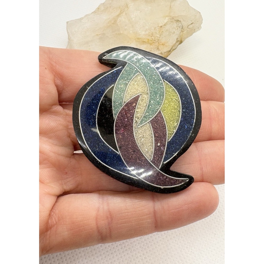 Vintage Abstract Resin Brooch Pin Multicolor‎ Geometric Modernist Style 80s 90s